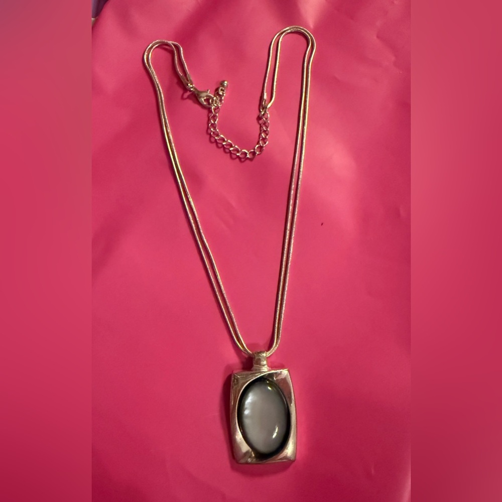 Vintage KENNETH COLE Necklace Rectangle Necklace Blue Moonstone Accents EUC